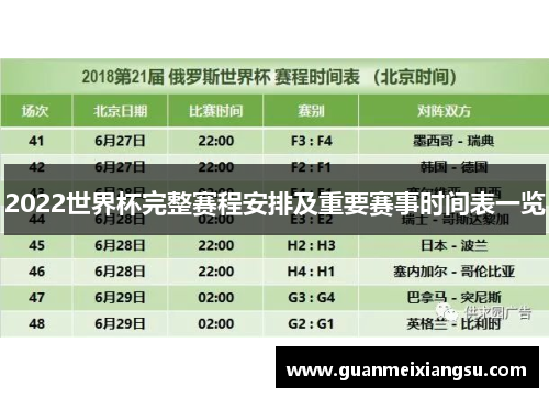 2022世界杯完整赛程安排及重要赛事时间表一览